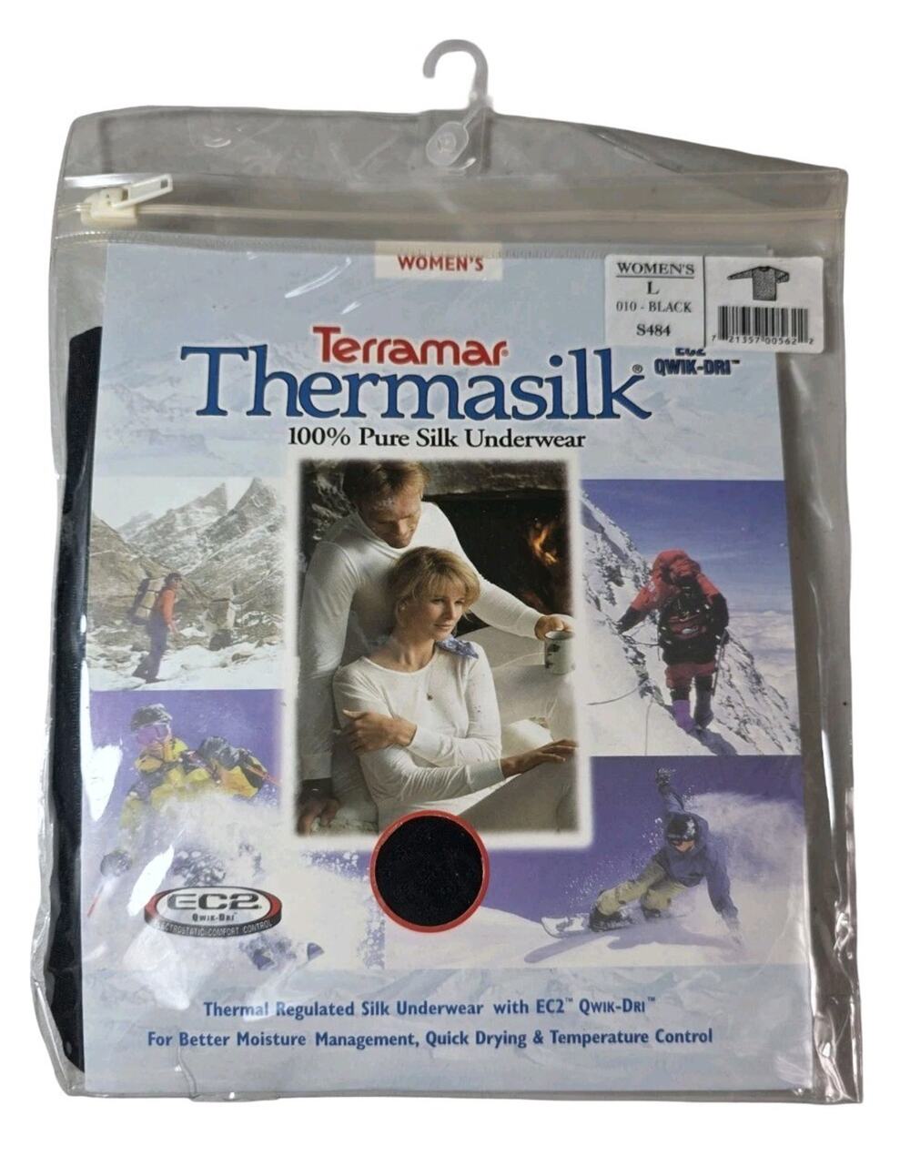Terramar Women's Thermasilk Long Sleeve Black Undershirt Size L - Black NIP New